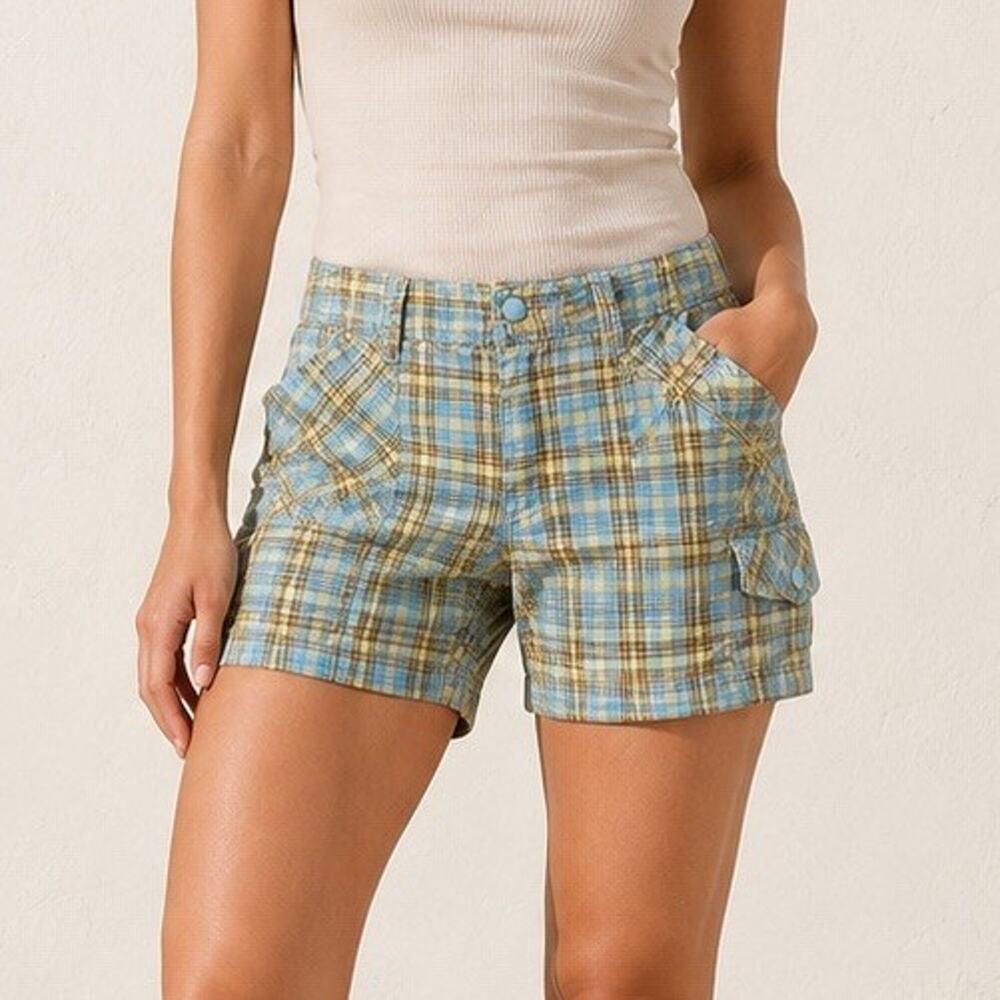 The North Face Womens 8 Class V Cargo Shorts El Rio Blue Plaid NWT UPF 15 Hiking